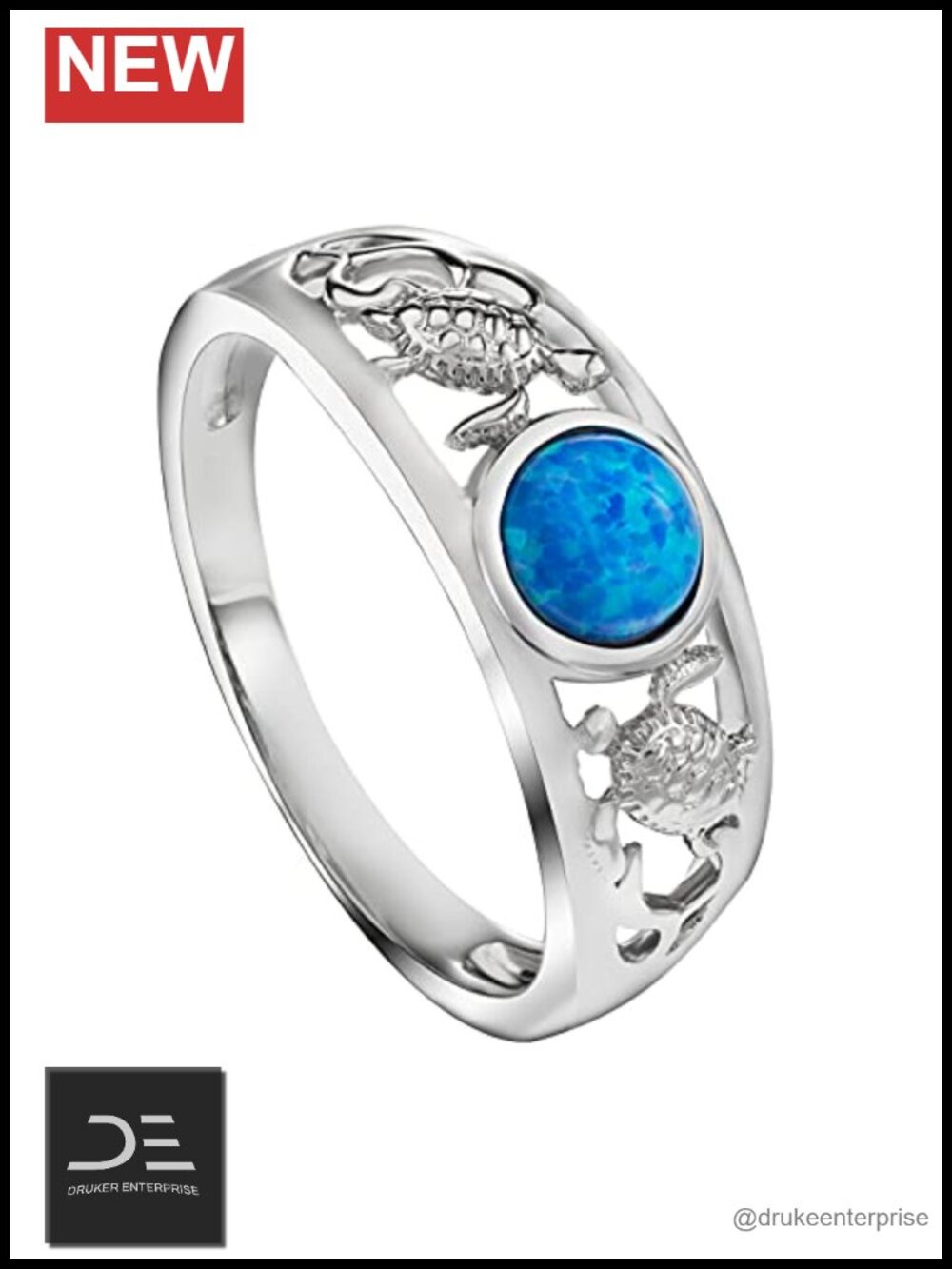 Sterling Silver Opal Sea Turtle Wedding Ring Eternity Band Size 6